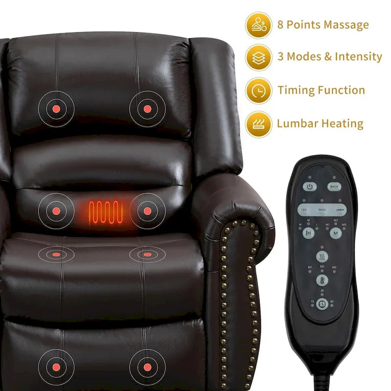 Sillones reclinables elevadores de cuero genuino con motor dual, masaje y calor, puertos USB