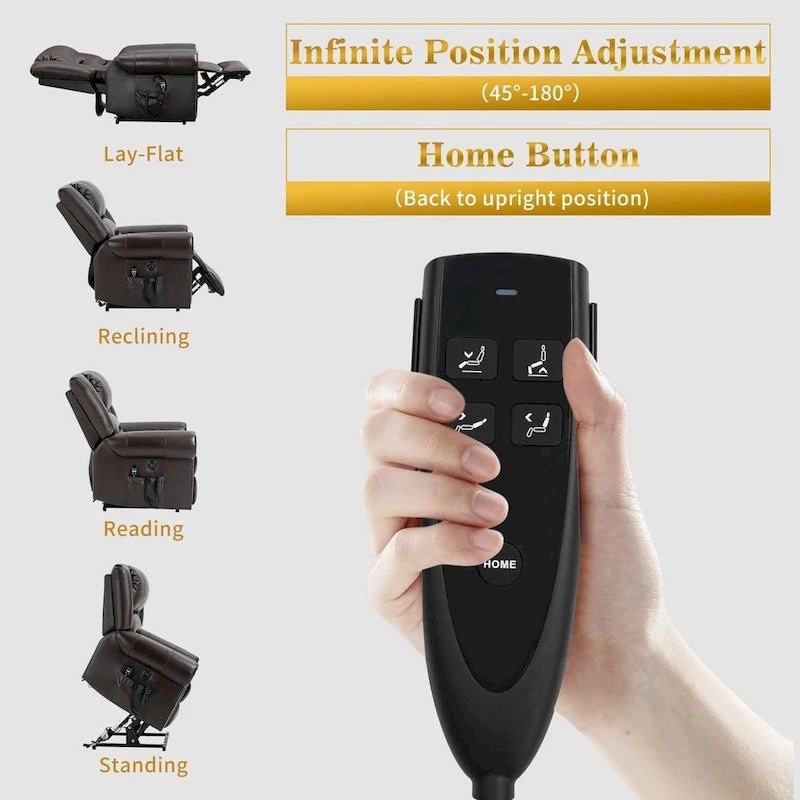 Sillones reclinables elevadores de cuero genuino con motor dual, masaje y calor, puertos USB