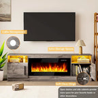 Soporte para TV de 70" con chimenea eléctrica de 36" y luces LED de 16 colores