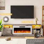 Soporte para TV de 70" con chimenea eléctrica de 36" y luces LED de 16 colores