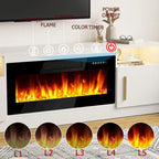 Soporte para TV de 70" con chimenea eléctrica de 36" y luces LED de 16 colores