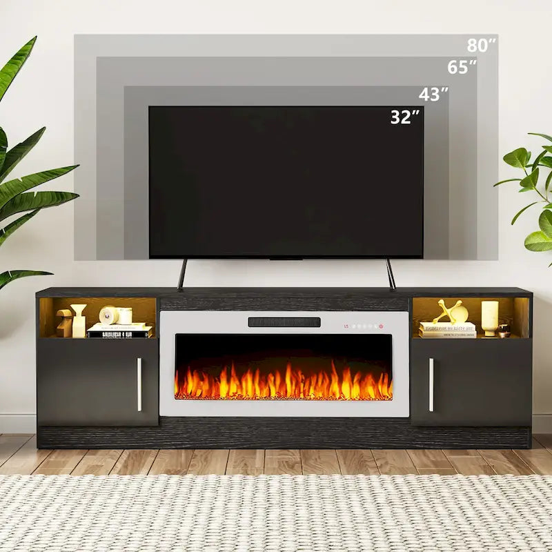 Soporte para TV de 70" con chimenea eléctrica de 36" y luces LED de 16 colores