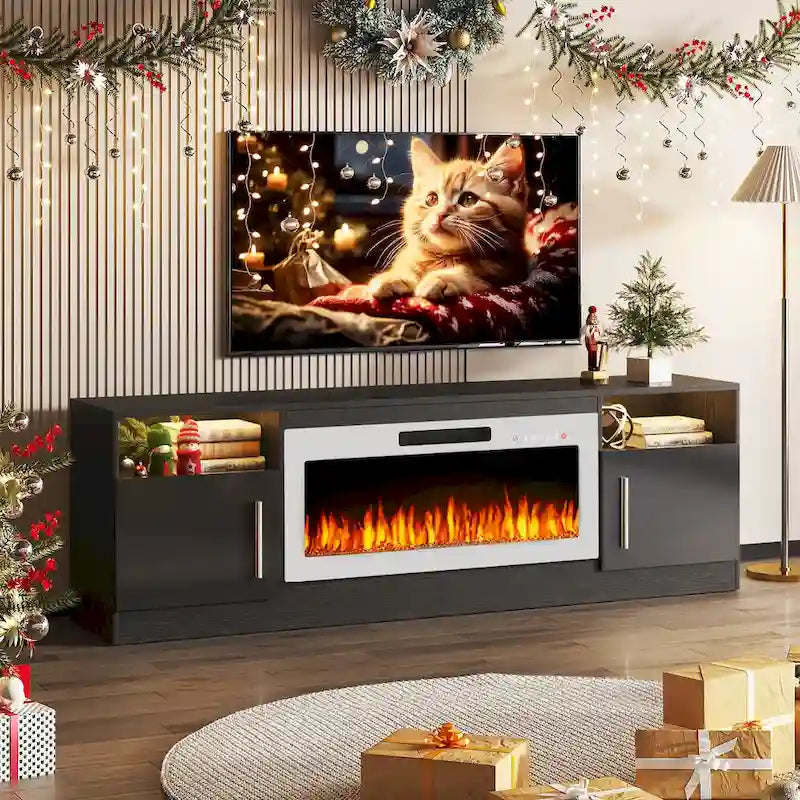 Soporte para TV de 70" con chimenea eléctrica de 36" y luces LED de 16 colores
