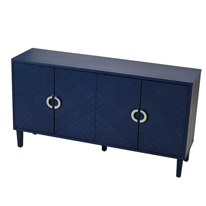 Aparador bufé de 4 puertas con patas de pino – Estante ajustable, superficie de 150 kg