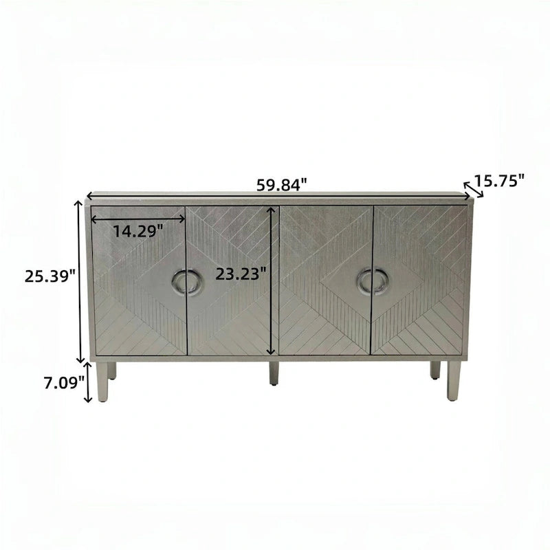 Aparador bufé de 4 puertas con patas de pino – Estante ajustable, superficie de 150 kg