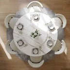 Mesa de comedor redonda moderna – Encimera de piedra sinterizada blanca y pedestal de carbono bronce