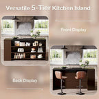 Isla de Cocina de Madera de 55" con Almacenamiento, Mesa de Isla Estacionaria de 5 Niveles con 5 Estantes