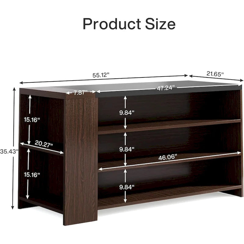 Isla de Cocina de Madera de 55" con Almacenamiento, Mesa de Isla Estacionaria de 5 Niveles con 5 Estantes
