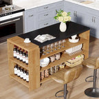 Isla de Cocina de Madera de 55" con Almacenamiento, Mesa de Isla Estacionaria de 5 Niveles con 5 Estantes