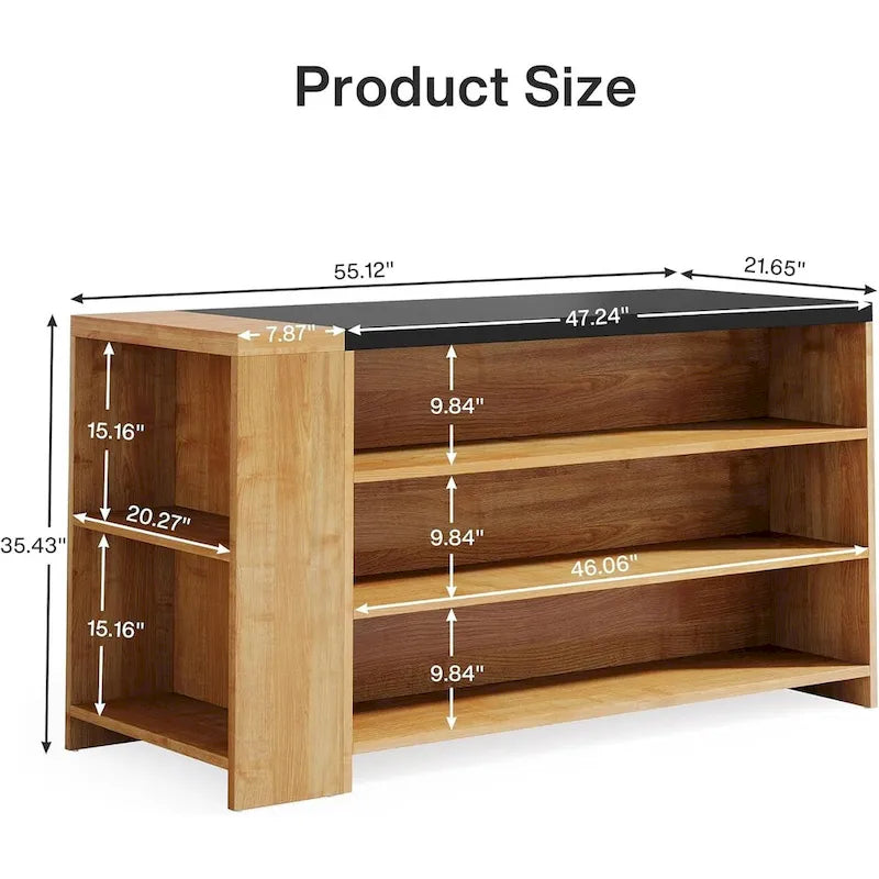 Isla de Cocina de Madera de 55" con Almacenamiento, Mesa de Isla Estacionaria de 5 Niveles con 5 Estantes
